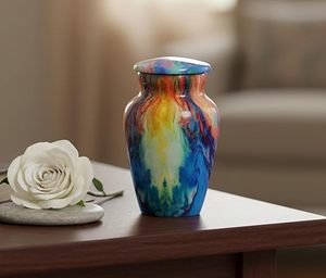Handmade <b>Ceramic</b> Teardrop Urn Multicolor Swirl Design Pet Casket Memorial Vase Durable Crafted for Pet Memorials - Product Image 3