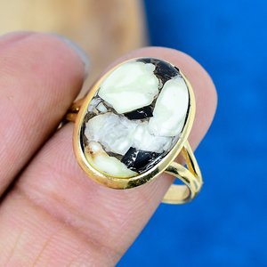 Natural Lemon Quartz Black Spinel Oval Shape Ring 18k Gold Micron Over 925 Sterling Silver - Product Image 3