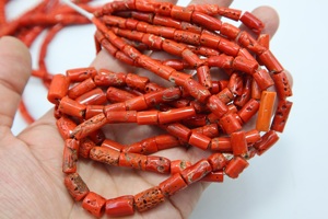 Perles tubulaires lisses en corail rouge italien naturel, pierres précieuses en vrac pour la fabrication de bijoux, vente en gros - Product Image 4
