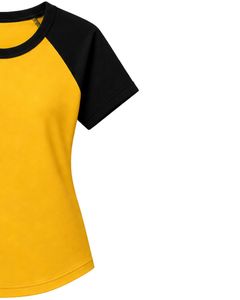 Customized Yellow And Black <b>Raglan</b> T Shirt For Women Casual Crew Neck Short Sleeve Cotton Blend Baseball Style Summer Tee <b>Top</b> - Product Image 3
