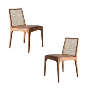 Chaise de salle à manger sans accoudoirs, dossier en rotin tressé, siège rembourré, pieds en bois, chaise de salle à manger pour meubles de salle à manger - Product Image 5