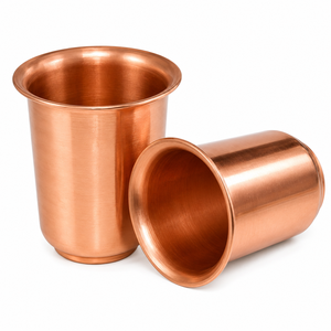 Ensemble de gobelets en cuivre pur avec couvercle, verres à boire en cuivre faits à la main pour le bien-être et la décoration intérieure, vaisselle en métal - Product Image 1