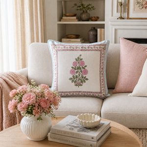 Handmade Pink Floral Cotton Cushion <b>Cover</b> Indian Block Print Decorative <b>Throw</b> Pillow <b>Cover</b> for <b>Sofa</b> and Couch - Product Image 4