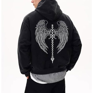 Sudadera con capucha unisex Y2K con pedrería, lavado ácido, gráfico gótico, oversize, estilo grunge, estampado de calavera y alas, corte casual, tipo jersey - Product Image 2
