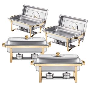 Set da Buffet in Acciaio Inox da 8 Qt, 4 Pezzi, 4 Vasche Rettangolari Grandi, Scaldavivande per Catering, Decorazioni per Feste e Tavoli - Product Image 1