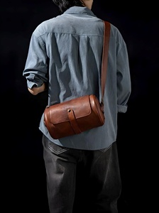 Bolso cruzado de cuero genuino vintage con cilindro de correa extraíble y logotipo de cierre de cremallera con patrón, regalo perfecto para él y ella - Product Image 3