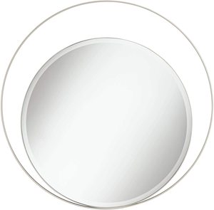 Asymmetrical Round Wall Mirror Warm Silver Iron <b>Frame</b> Beveled Glass Decorative Vanity Mirror for Home Decor Bulk Supply - Product Image 1