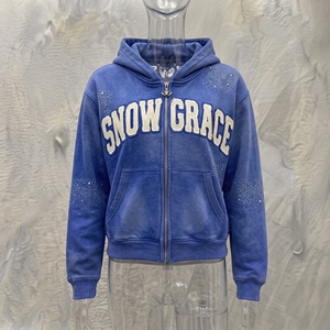 เสื้อฮู้ดซิปสีฟ้า Snow Grace แบบ unisex ผ้าฟลีซลำลองสำหรับฤดูหนาว ทรงโอเวอร์ไซส์บุซับใน ผ้าฝ้าย 80% โพลีเอสเตอร์ 20% ป้องกันขนร่วง - Product Image 4