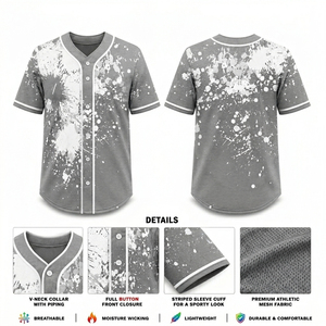 Custom Baseball Jersey V Neck Button Down Short Sleeve Splatter Print <b>Polyester</b> Sport <b>Shirt</b> Unisex Adult Athletic Fit - Product Image 1