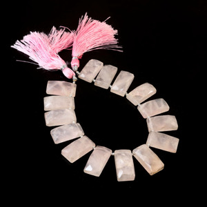 Perles rectangulaires en quartz rose naturel, taille rose, 7x20mm, perles de pierre précieuse en quartz rose, brin de 8 pouces, pour la fabrication de bijoux, vente en gros - Product Image 1