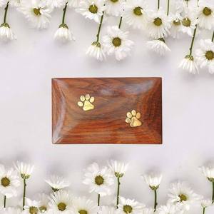 Wooden Pet Cremation Urn Box Brass Paw Memorial <b>Ashes</b> Keeper Rectangle <b>Casket</b> <b>for</b> Small Animals - Product Image 2