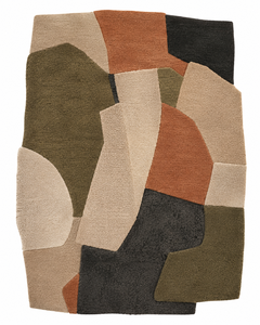 Tapis en laine tufté à la main pour salon, forme irrégulière, mosaïque, tons terreux, olive, terre cuite, style bohème, design personnalisé, OEM - Product Image 1
