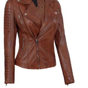 Comfortable Women Genuine <b>Leather</b> Motorcycle <b>Jacket</b> Canvas Breathable Windproof Eco-Friendly <b>Winter</b> Streetwear Solid Color - Product Image 3