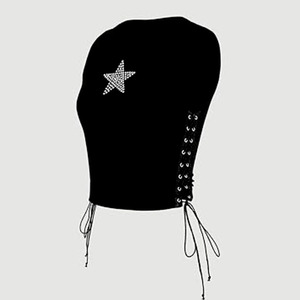 Custom Wholesale Women <b>Rhinestone</b> Star <b>Crop</b> <b>Top</b> Laceup Side Sleeveless Vest Summer Casual Sexy Grunge Gothic Streetwear <b>Tops</b> Fit - Product Image 6