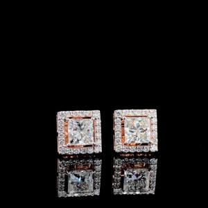 Pendientes de Oro Rosa Sólido de 14K con Diamante Cultivado en Laboratorio de Corte Princesa de 2.40ct, Estilo Halo, Joyería Minimalista y Elegante para Mujeres y Niñas - Product Image 1