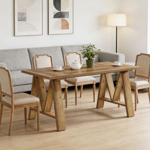 Tavolo da Pranzo in Legno Massello dal Design Moderno con Struttura in Acciaio e Elegante Piano in Ardesia per Appartamenti, Soggiorni, Matrimoni o Uso Alberghiero - Product Image 1