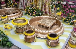 Traditional Haldi Function Fiber Urli for Bride & Groom Low Price Golden Urli Canada Customizable Urli Tub with <b>stool</b> Sale USA - Product Image 4