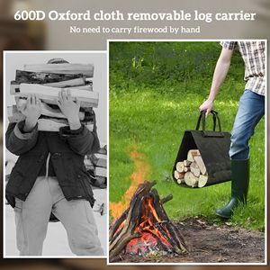 Modern 19.3\" X 13.4\" X 17.3\" Black Metal Firewood <b>Rack</b> Indoor Outdoor Durable Wood Storage with <b>Log</b> Carrier Handles - Product Image 5