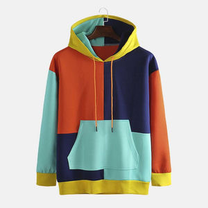 Fashion Men Loose Fit Color Block Hoodies Winter Warm Casual Use Adults Customized Logo Plain Dyed Printed Men's Hoodies - Product Image 1