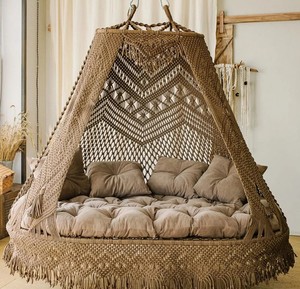 White Macrame Double seat <b>Swing</b>, Macrame <b>Swing</b> Chair, Macrame bed, Hammock <b>Swing</b>, Hanging bed Macrame <b>swing</b>, Luxurious <b>swing</b> - Product Image 3