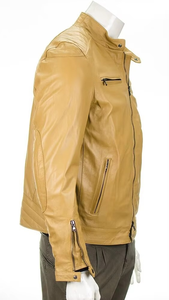 แจ็คเก็ตหนังแกะสีแดงสไตล์วินเทจสำหรับผู้ชาย แต่งลายขาดแบบดิสเทรส คอตั้ง คลาสสิก แท้ๆ สำหรับฤดูหนาว - Product Image 5