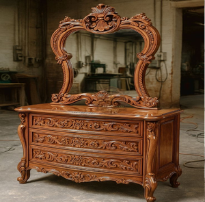 Grand <b>gold</b> carved wooden <b>console</b> <b>table</b> with wide decorative wall mirror, available at wholesale prices. - Product Image 4