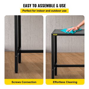 Table de bar d'extérieur à cadre en métal robuste 46.5x15x38.6 pouces hauteur rectangulaire étroite station de pub pieds réglables modèle noir - Product Image 6