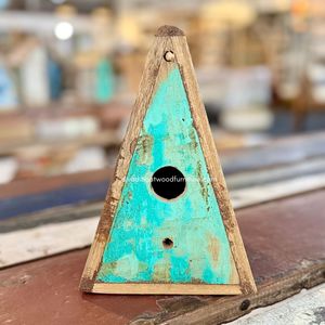 Casa para Pájaros Reciclada, Hecha a Mano, Sostenible, de Madera, Estilo Barco, Color Madera Envejecida, Jaula Original para Pájaros, Casa para Pájaros Pequeños de Exterior - Product Image 3