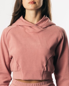 Manufacture Adjustable Heavyweight 400gsm French Terry Plain Blank Oversized 2-piece Fleece Winter Hooded <b>Women</b> Cropped <b>Hoodie</b> - Product Image 4