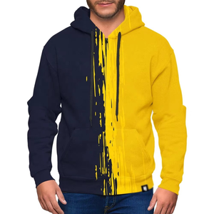 Men's <b>Navy</b> Yellow Color Block Dripping Print Hooded Zipper Sweatshirt Regular Fit Casual Autumn Wear - Product Image 1