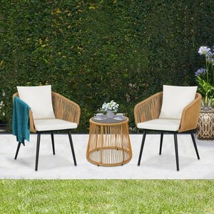 Ensemble de jardin en rotin pour l'extérieur, chaise 2 places avec table basse ronde, design contemporain, meubles de patio résistants aux intempéries - Product Image 1