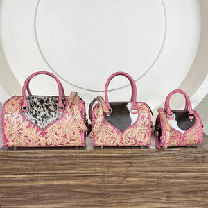Nuevo Bolso de Hombro Mediano Estilo Boston de Cuero Genuino de Vaca con Diseño Floral Grabado, para Mujer, con Logotipo Personalizado - Product Image 2