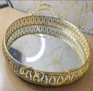 Luxury Modern Gold <b>Mirror</b> <b>Vanity</b> Tray | Decorative Oval Metal Serving Platter Twisted Handles for Wedding Ramadan Birthday - Product Image 5