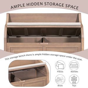 Panca portaoggetti in legno massello stile rustico per ingresso, mobile multifunzionale per camera da letto con cerniera di sicurezza - Product Image 5