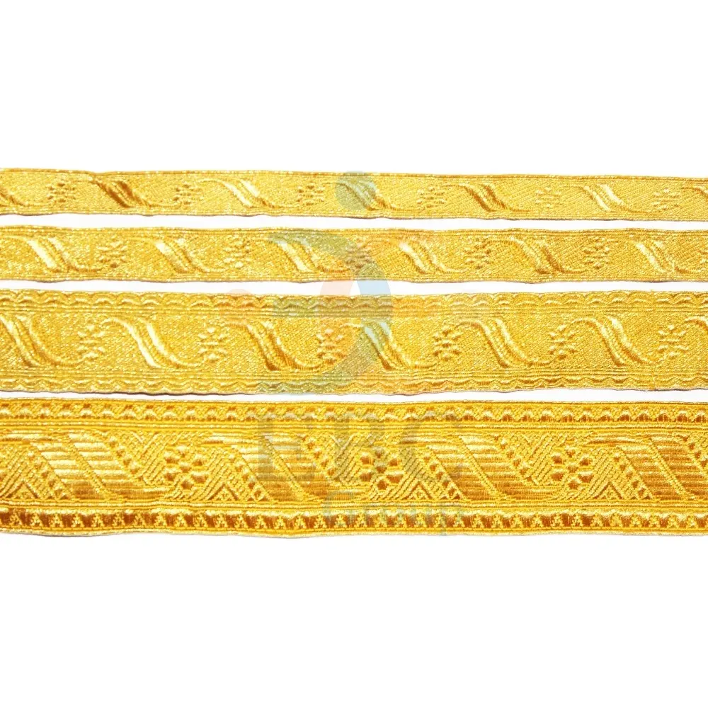 カスタム高品質ゴールドワイヤーフレンチブレードゴールドワイヤーレーストレスガロンリボンテープゴールドトリミングバルクOEM工場供給