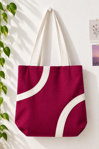 Sac fourre-tout en toile de coton rose réutilisable, sac à bandoulière avec sangle contrastante, idéal pour les courses, les voyages quotidiens et la plage, pour un usage quotidien - Product Image 6