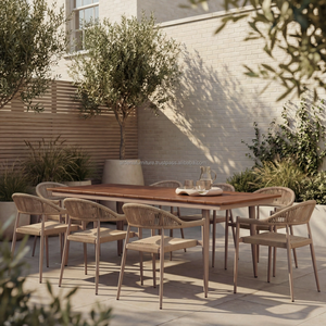 Ensemble de salle à manger moderne minimaliste avec table rectangulaire et huit chaises à dossier solide pour l'ameublement de la maison - Product Image 4