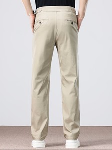 <b>Men's</b> <b>Khaki</b> Cotton Casual Pants Wide Leg Straight Fit Mid Waist Drawstring Closure Anti-Wrinkle Oxford Fabric Lightweight - Product Image 3