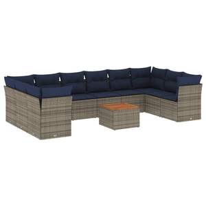 Ensemble de canapé de patio en rotin poly gris de 11 pièces avec coussins Collection de meubles d'extérieur durables - Product Image 2