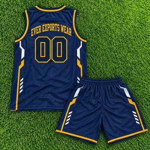 Ensemble d'uniformes de basketball bleu marine premium avec détails or et blanc, maillot de basketball respirant, vêtements de sport pour équipes universitaires - Product Image 2