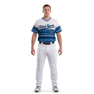 Maillot de baseball rétro sublimé pour hommes, personnalisé OEM, col en V, rayé, anti-humidité, uniforme d'équipe des Blue Jays - Product Image 1