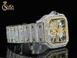 Montre de luxe de qualité exportée en or rose entièrement glacée avec cadran glacé pour hommes et femmes disponibles à la vente - Product Image 4