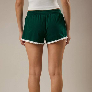 Shorts de Mujer con Ribete de Encaje Rosa, Cintura Media, Elásticos, Holgados, Casuales, Transpirables, 100% Algodón, Tejido con Diseño de Puntos, Logotipo Personalizado, 220g - Product Image 5