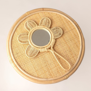 Mini vintage style rattan hand <b>mirror</b> <b>with</b> custom logo best price flower shape child baby handheld <b>mirrors</b> - Product Image 1