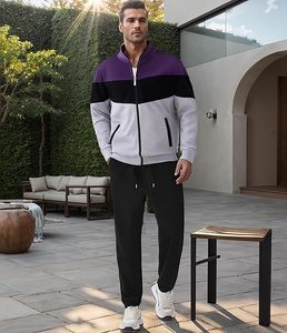 Ensemble de survêtements pour hommes : veste zippée intégrale et pantalon de jogging, 2 pièces, tenue de sport décontractée bicolore - Product Image 5