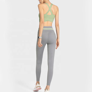Women Yoga Set Sportswear 2 Piece Seamless <b>Crop</b> <b>Top</b> High Waist Leggings Full Length Solid Gray Racerback Sleeveless Workout Wear - Product Image 3