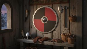 Escudo Vikingo Bjorn Norman Negro y Rojo, Escudo Decorativo de Guerrero Medieval - Product Image 3