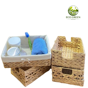 Panier en jacinthe d'eau tressé écologique avec doublure en tissu pour solutions de rangement pour organiser les fournitures et accessoires de bureau à domicile - Product Image 6