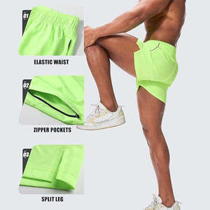 <b>Men's</b> Neon <b>Green</b> Quick Dry Athletic <b>Shorts</b> With Pockets Elastic Waist Sporty Style <b>Short</b> Length <b>shorts</b> - Product Image 6