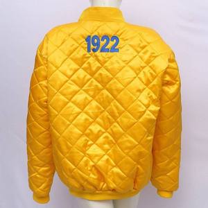 Blouson bomber matelassé en satin premium pour homme - Rose et vert, également connu comme blouson universitaire à lettres grecques - Product Image 4